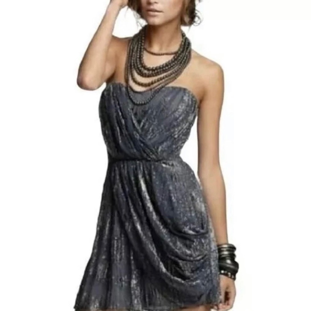 BCBGENERATION Side Drape Strapless Mini Dress In Grey Smoke Velvet